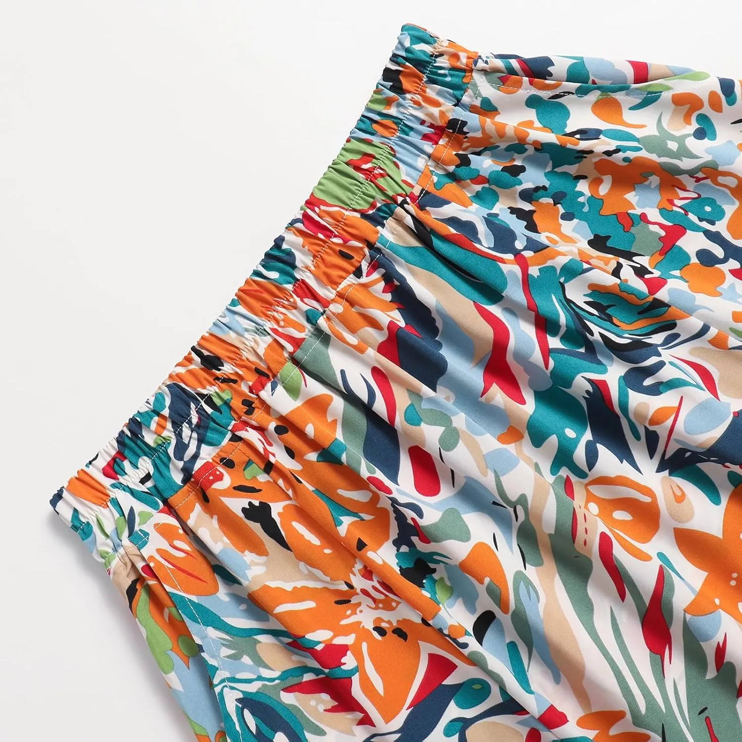 Women's High Waist Elastic Waist Skirt Printed with Pocket A-line Skirt in Spring Summer and Autumn