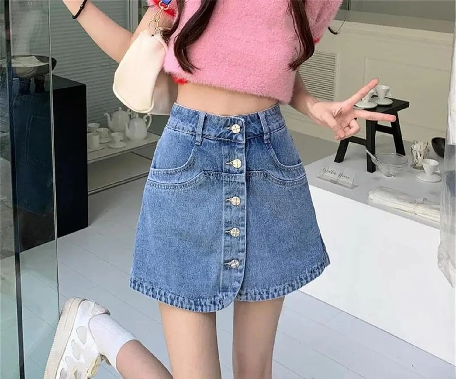 Women's High Waisted A- Line Denim Skirt Summer Casual Vintage Stretch Jean Skirt