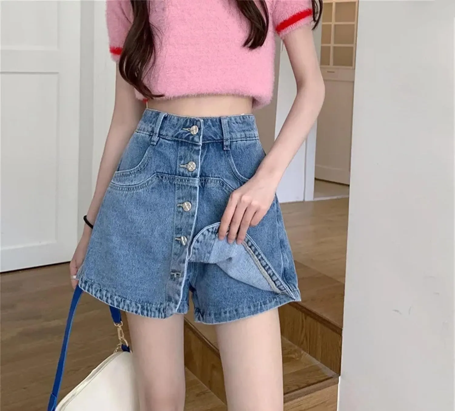 Women's High Waisted A- Line Denim Skirt Summer Casual Vintage Stretch Jean Skirt