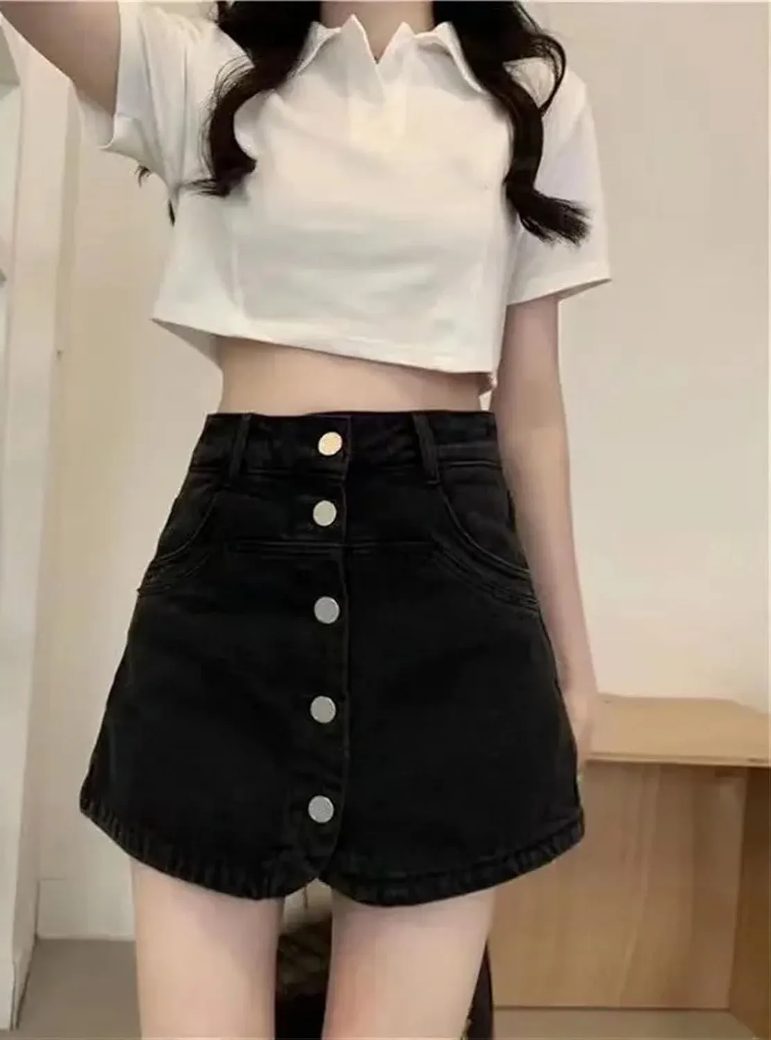 Women's High Waisted A- Line Denim Skirt Summer Casual Vintage Stretch Jean Skirt