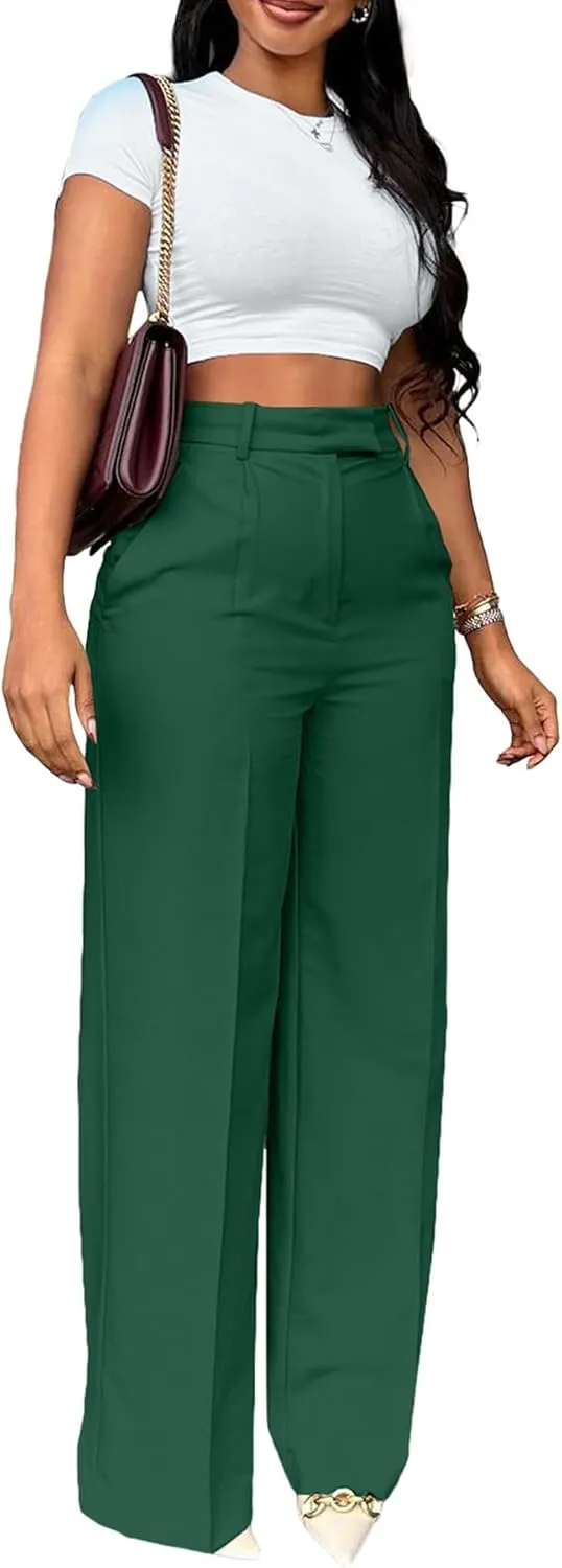 Women's High Waisted Dress Pants Stretchy Business Casual Pants Straight Leg Work Trousers with Pockets