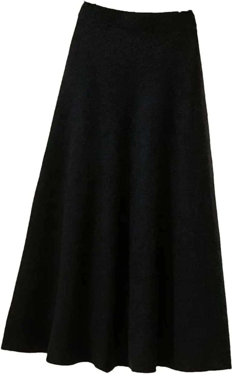 Women's High-Waisted Medium-Length Knit Skirt Wide Pleated A- Line Skirts Pleated Knit Midi Skirts
