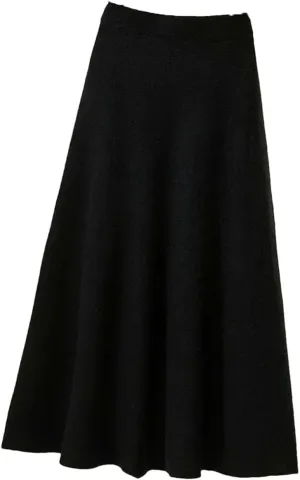 Women's High-Waisted Medium-Length Knit Skirt Wide Pleated A- Line Skirts Pleated Knit Midi Skirts