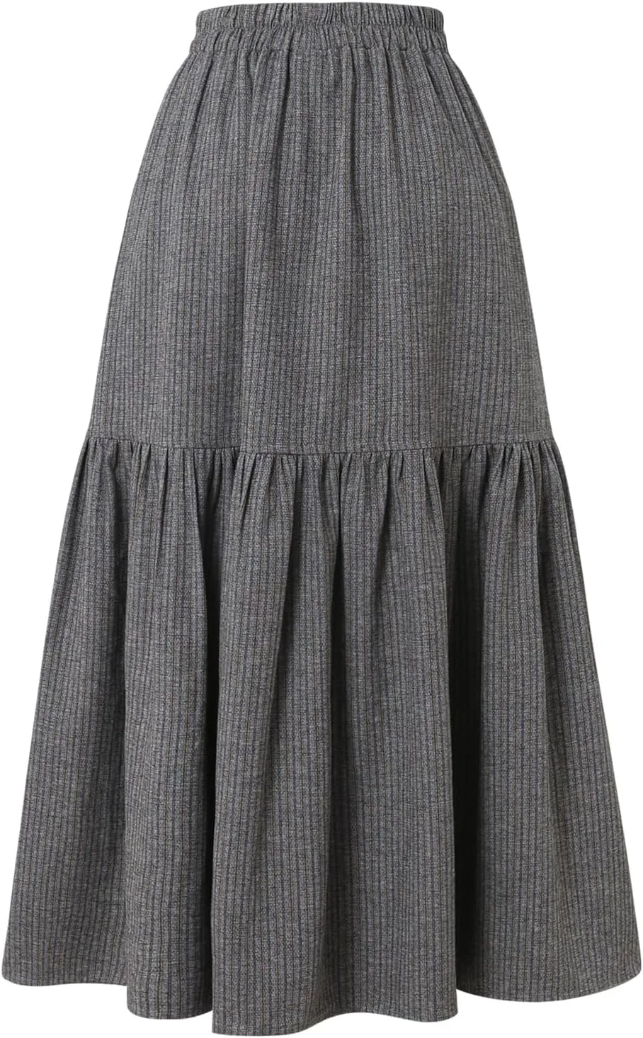 Women's High-Waisted Striped Skirt Elasticated Waist Autumn/Winter Hemline Pleated MIDI Skirt with Side Pockets