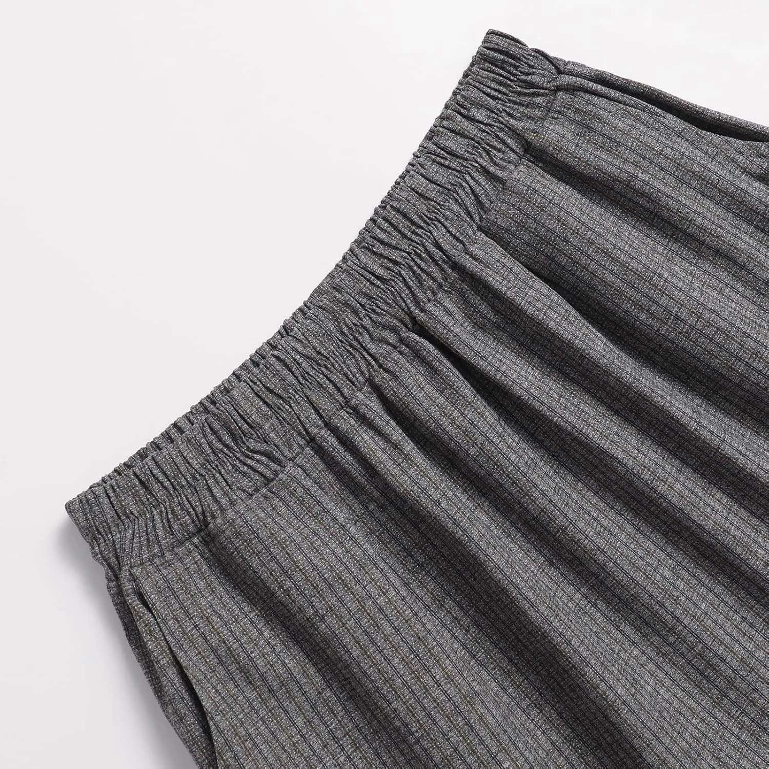 Women's High-Waisted Striped Skirt Elasticated Waist Autumn/Winter Hemline Pleated MIDI Skirt with Side Pockets