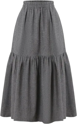 Women's High-Waisted Striped Skirt Elasticated Waist Autumn/Winter Hemline Pleated MIDI Skirt with Side Pockets