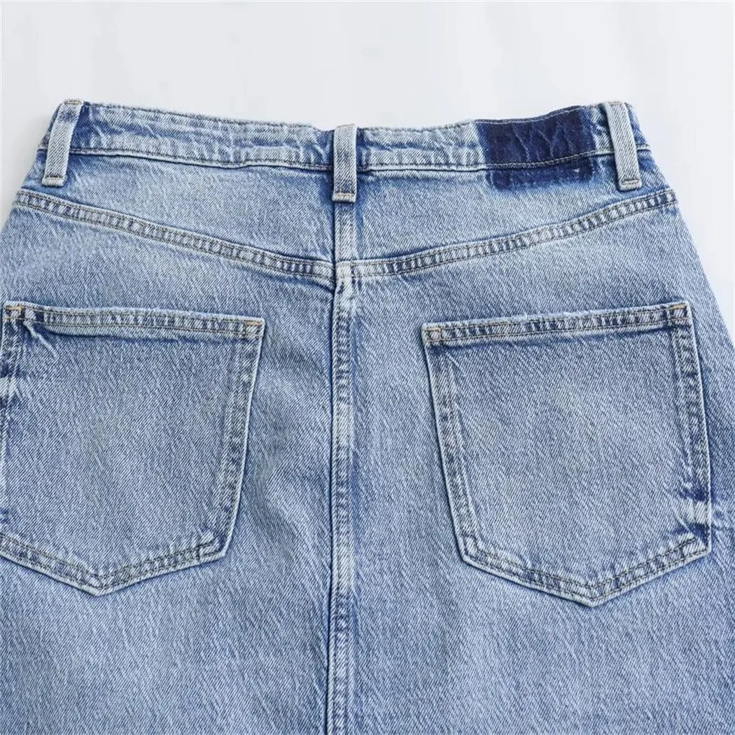 Women's High Waisted Wrap Hip Slim Fit Front Split Denim Skirt 2025 Spring Fashion Pockets Work Midi Skirt