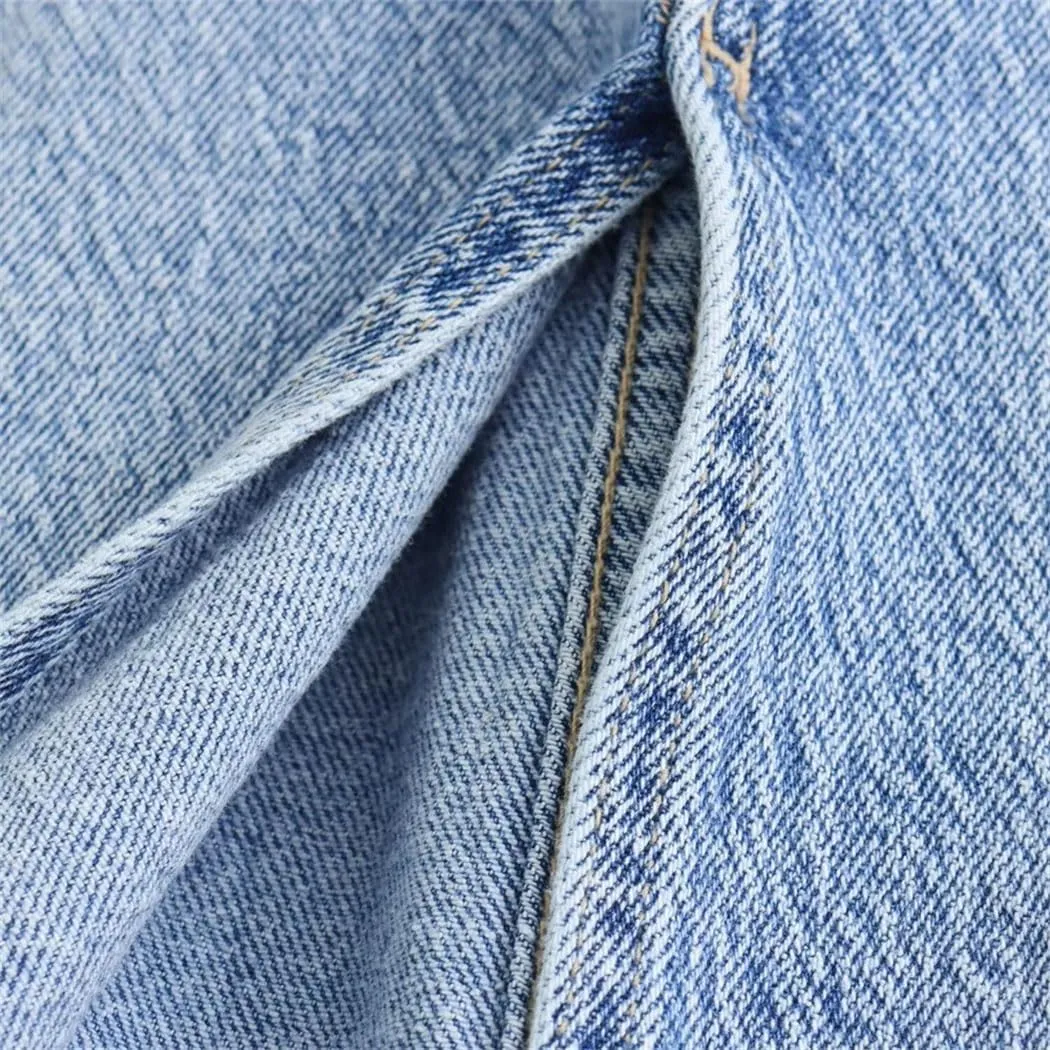 Women's High Waisted Wrap Hip Slim Fit Front Split Denim Skirt 2025 Spring Fashion Pockets Work Midi Skirt