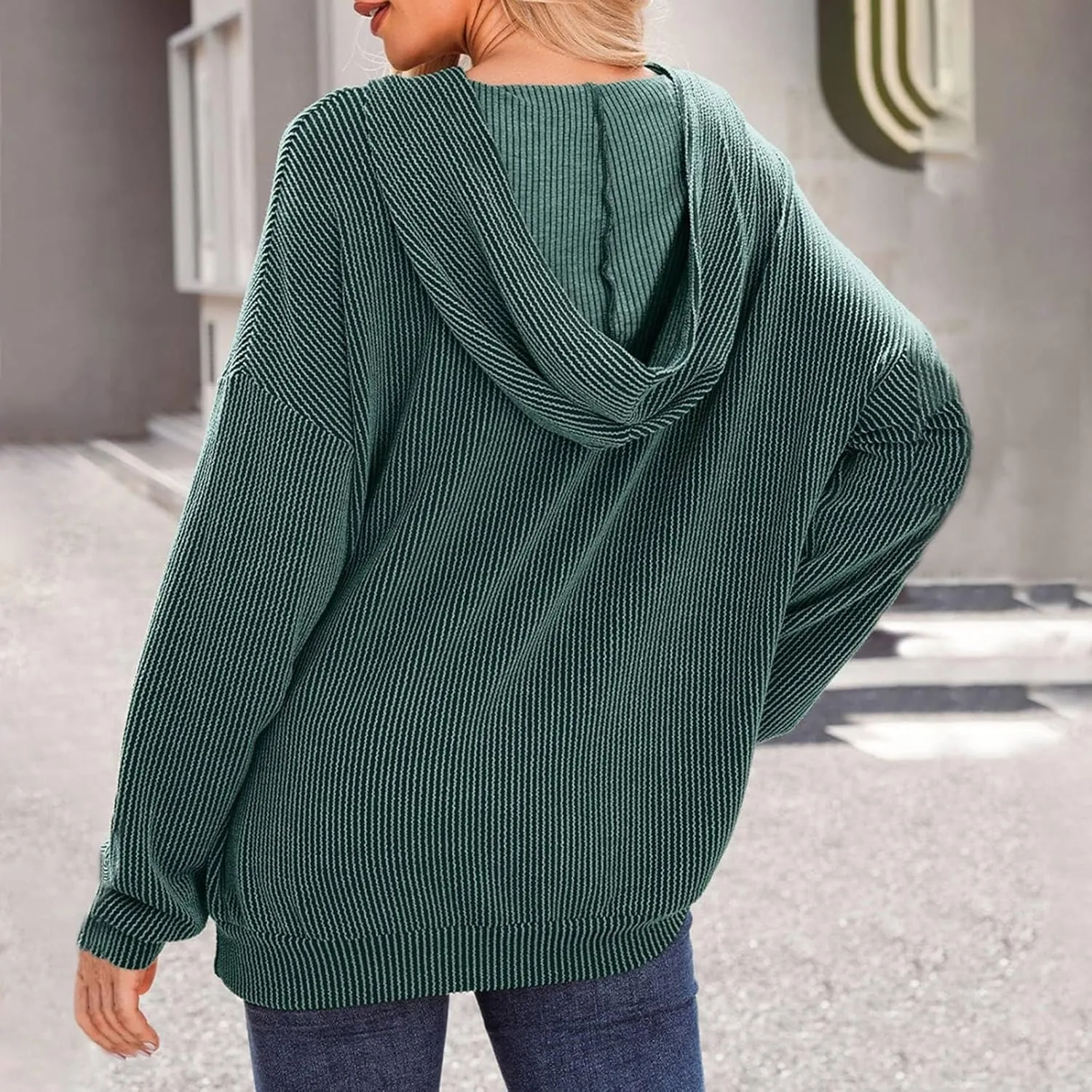 Womens Hoodies Y2k Loose Pullover Casual Long Sleeve Shirts Trendy Ribbed Knit Cute Fall Tunic Hoodies with Pocket