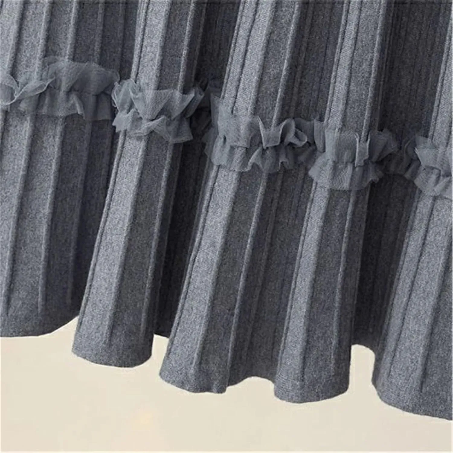 Women's Knitted Midi Pleated Skirt Solid Skirt A-Line Long Skirt Winter High Waist Skirt