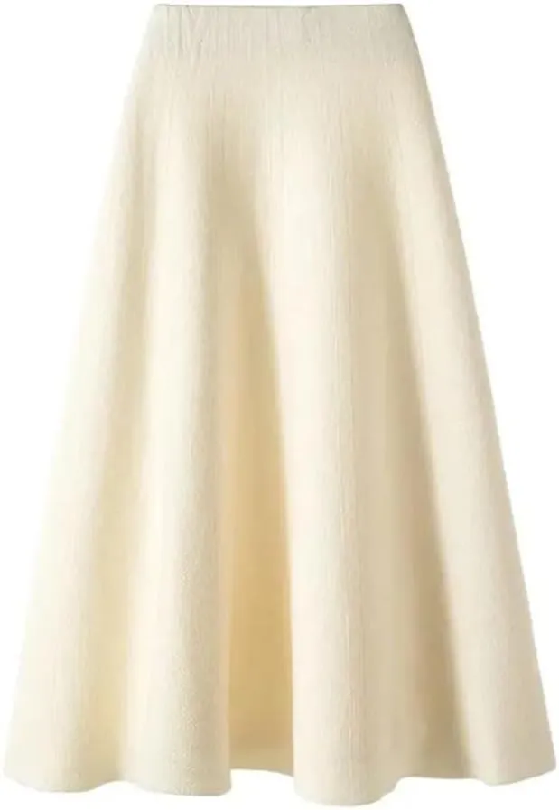 Women's Knitted Pleated Skirt Midi High Waist A-Line Sweater Skirt