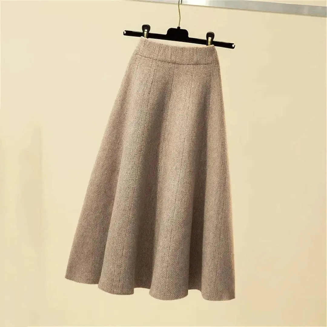Women's Knitted Pleated Skirt Midi High Waist A-Line Sweater Skirt