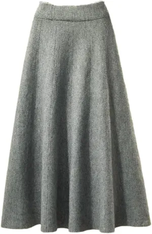 Women's Knitted Pleated Skirt Midi High Waist A-Line Sweater Skirt
