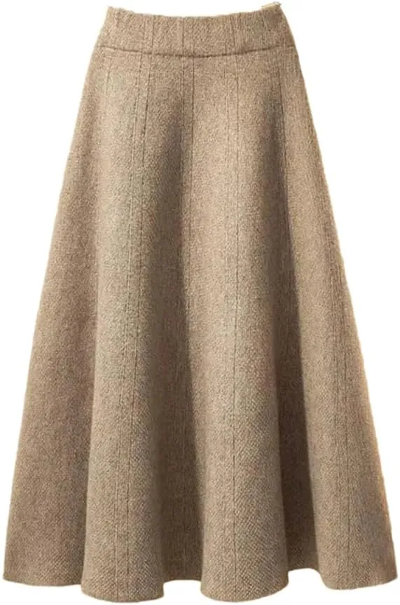 Women's Knitted Pleated Skirt Midi High Waist A-Line Sweater Skirt