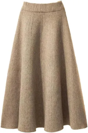 Women's Knitted Pleated Skirt Midi High Waist A-Line Sweater Skirt