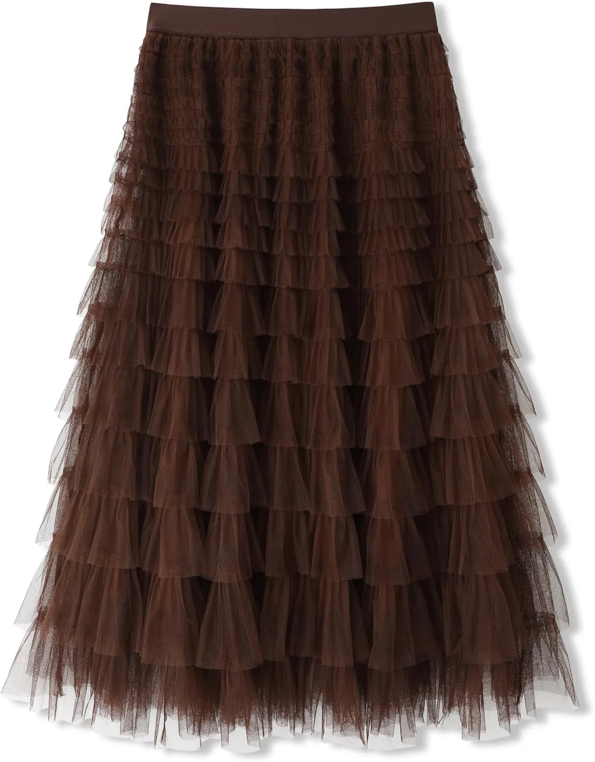 Womens Layered Ruffles Tulle Skirt Pleated High Waist Fluffy Maxi Skirt Fairy Cake Dress Long Tutu Party Skirt