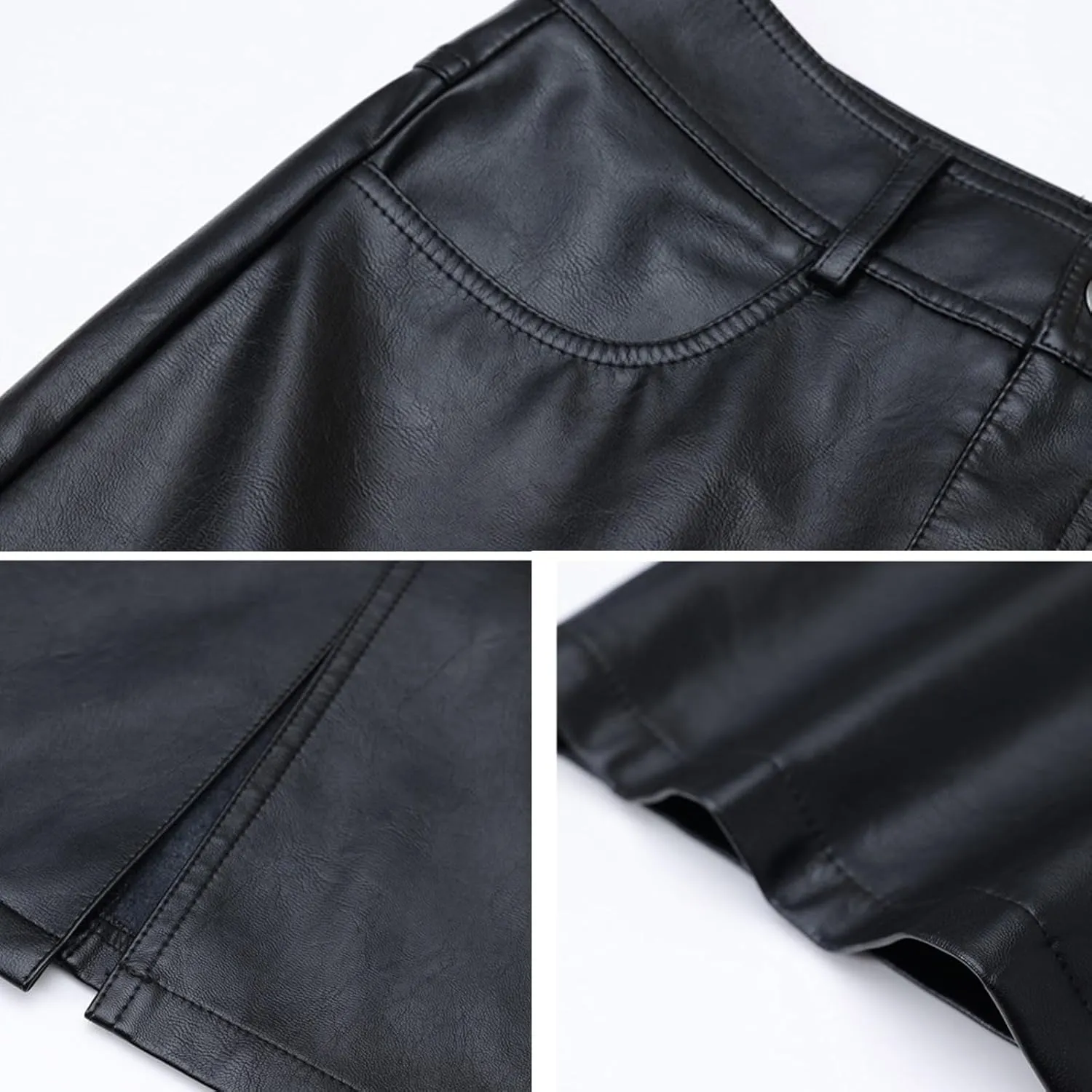 Women's Leather Bodycon Long Skirt Vintage High Waisted Pencil PU Leather Skirt with Slit