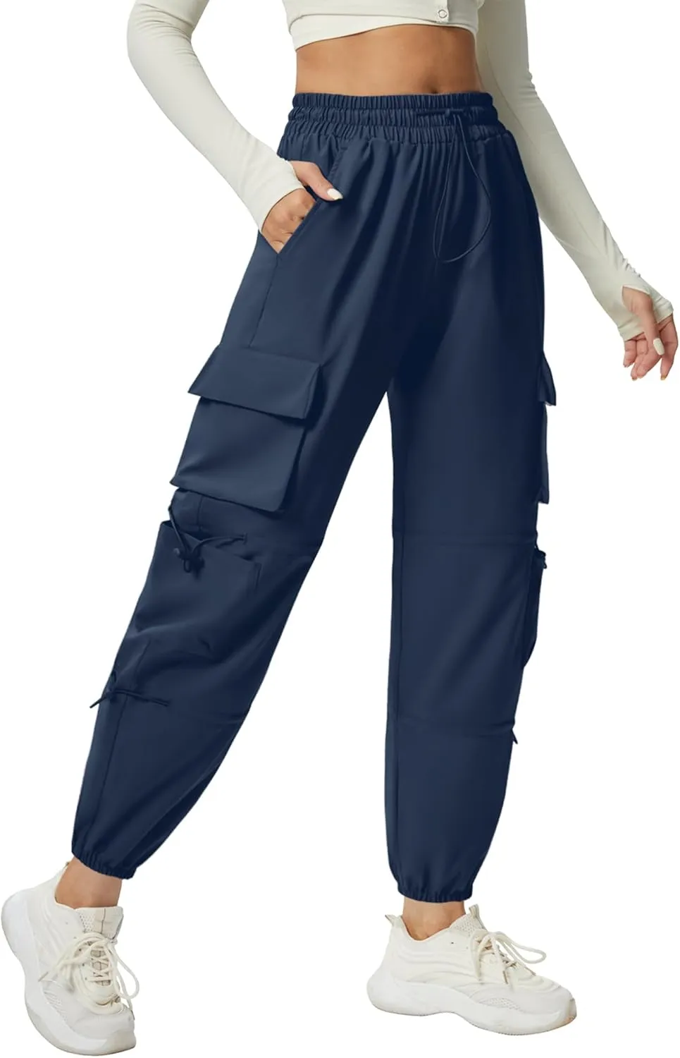 Women's Lightweight Cargo Pants Quick Dry Joggers with 6 Pockets Elastic Waist and Water-Resistant Hiking Pants