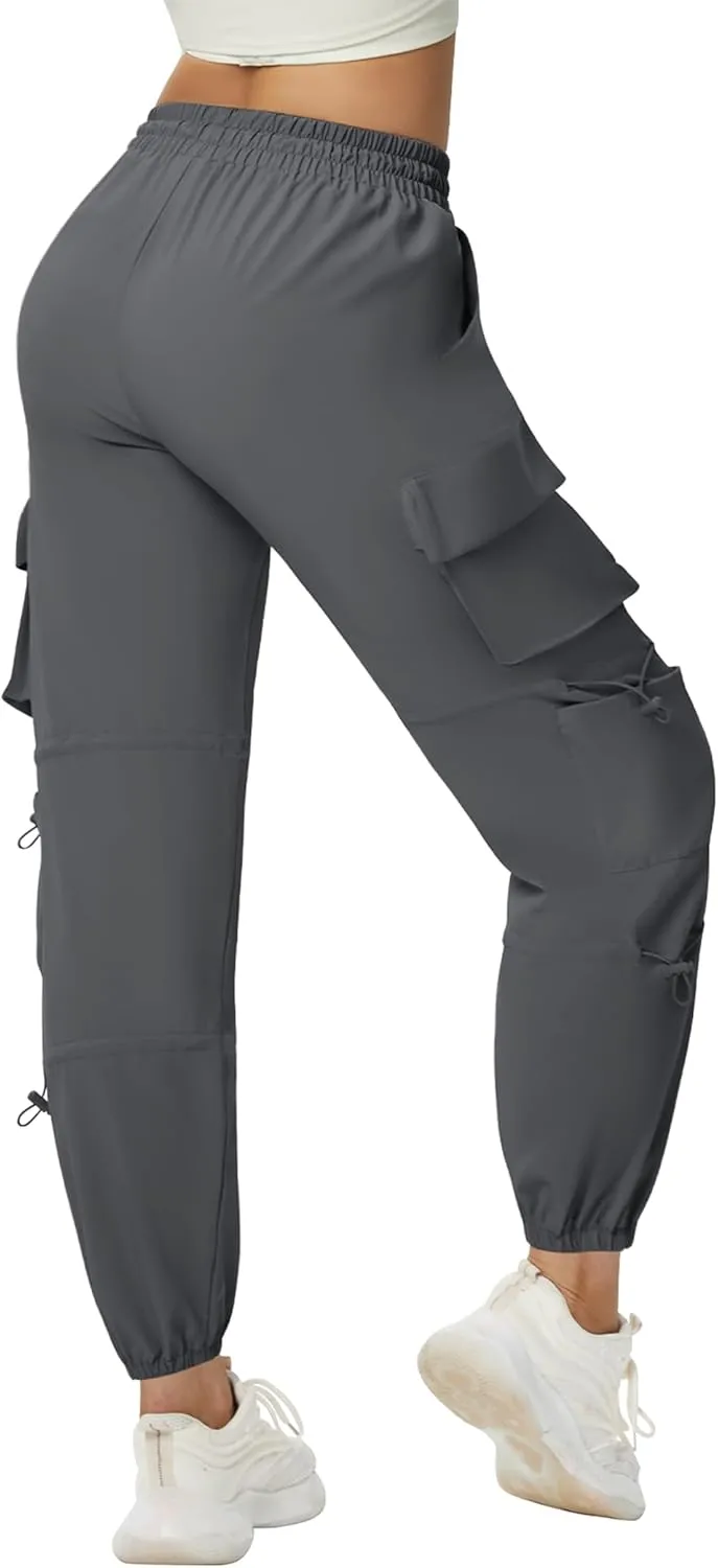 Women's Lightweight Cargo Pants Quick Dry Joggers with 6 Pockets Elastic Waist and Water-Resistant Hiking Pants