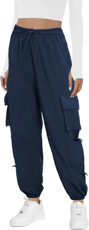 Women's Lightweight Cargo Pants Quick Dry Joggers with 6 Pockets Elastic Waist and Water-Resistant Hiking Pants