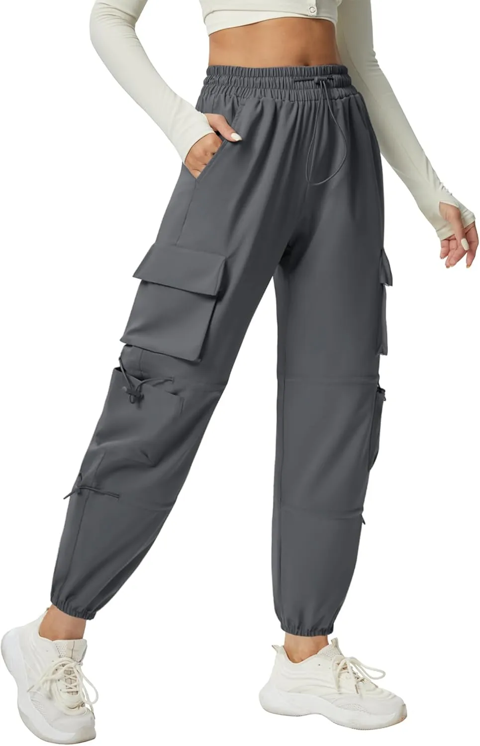 Women's Lightweight Cargo Pants Quick Dry Joggers with 6 Pockets Elastic Waist and Water-Resistant Hiking Pants