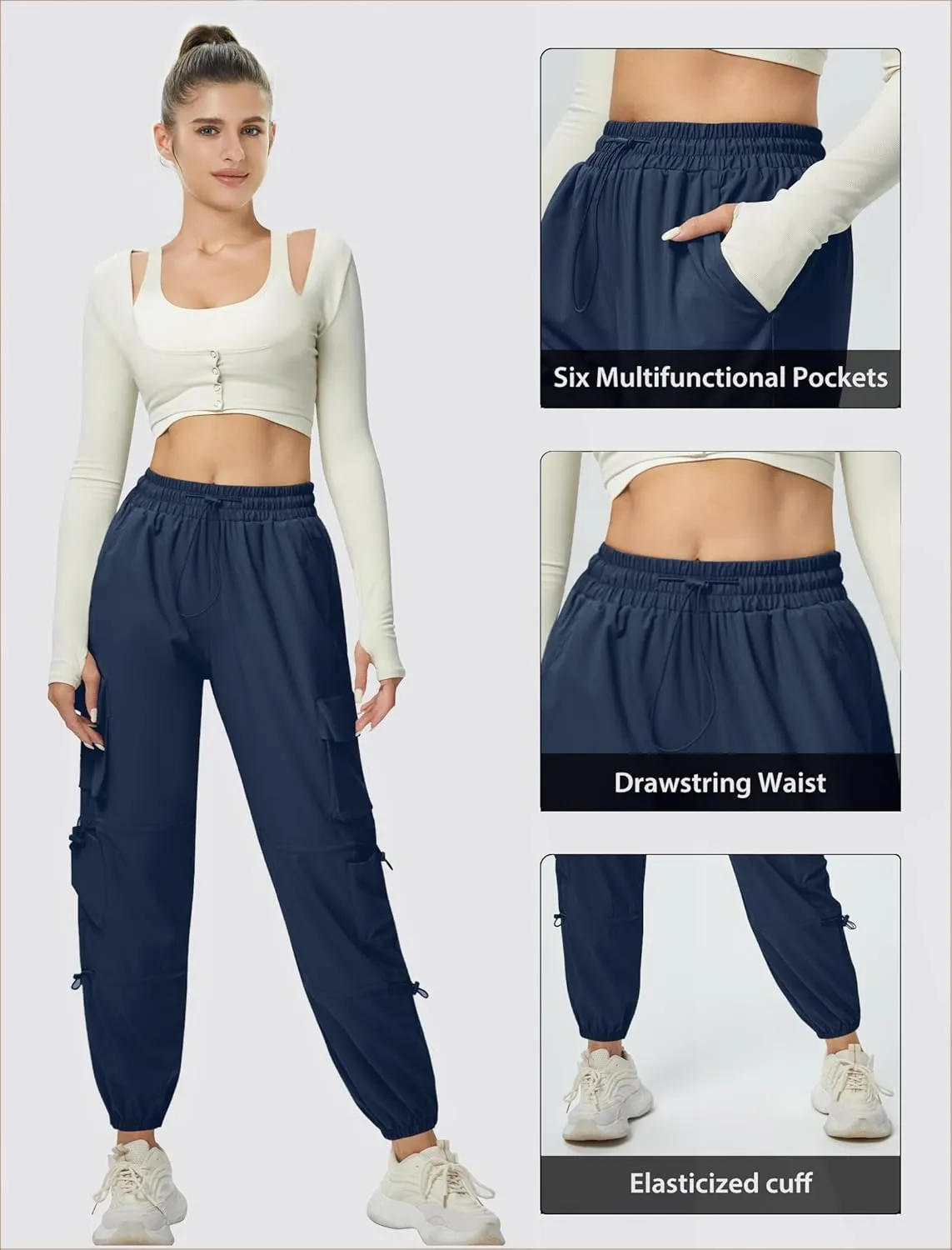 Women's Lightweight Cargo Pants Quick Dry Joggers with 6 Pockets Elastic Waist and Water-Resistant Hiking Pants