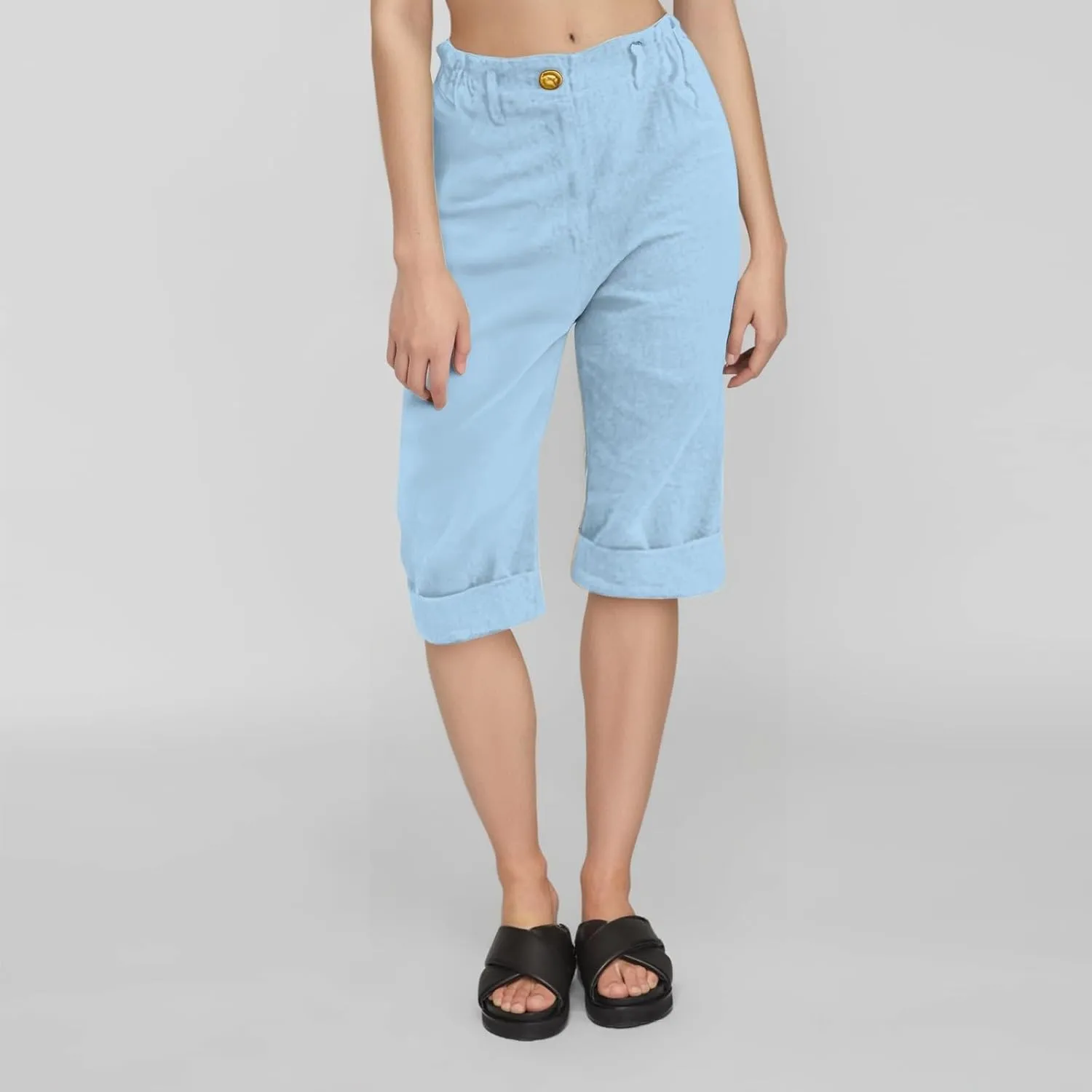 Womens Linen Pants Casual Loose High Waist Summer Beach Travel Vacation Harem Trousers Capri Cropped with Pockets