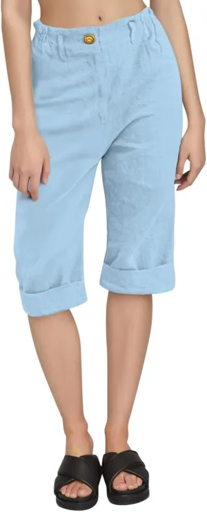 Womens Linen Pants Casual Loose High Waist Summer Beach Travel Vacation Harem Trousers Capri Cropped with Pockets