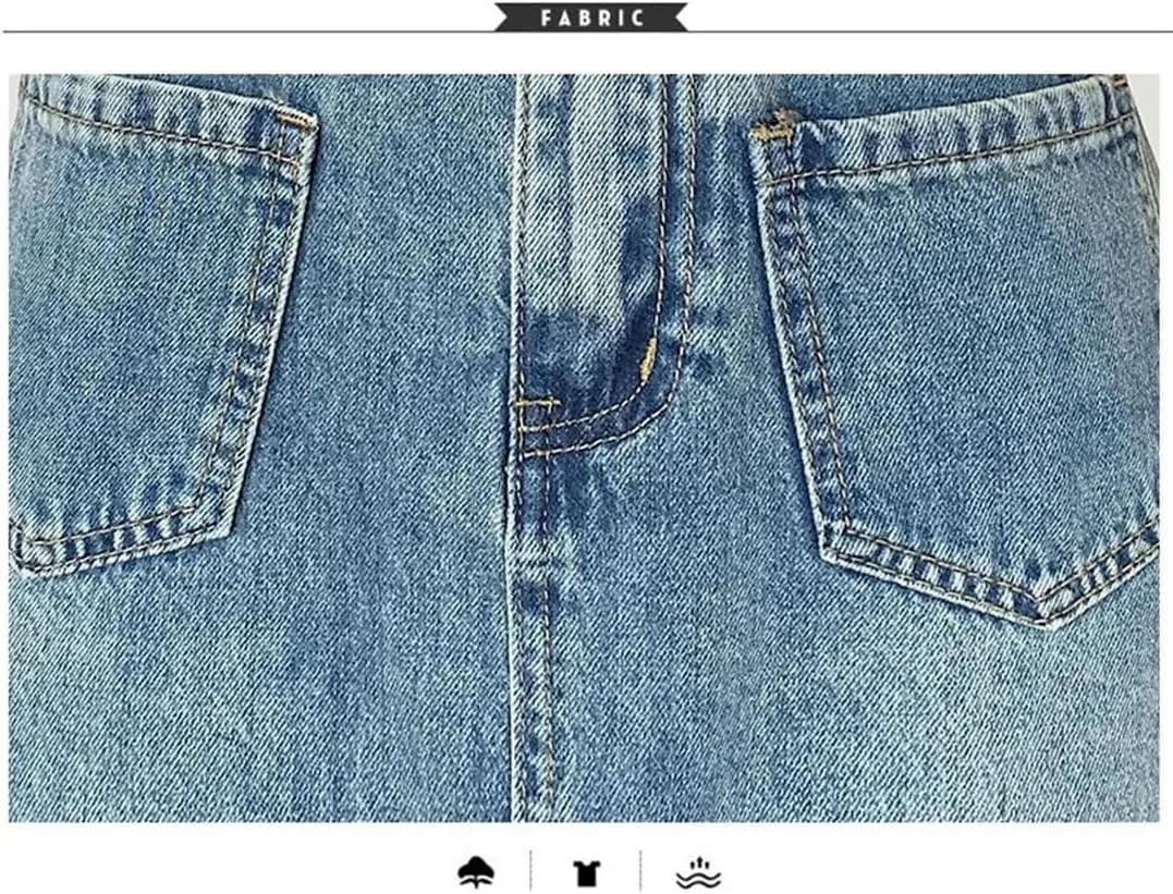 Women's Long Jeans High Waisted Fringe Denim Bag Skirt Retro Denim Skirt A-Line Loose Casual Skirt