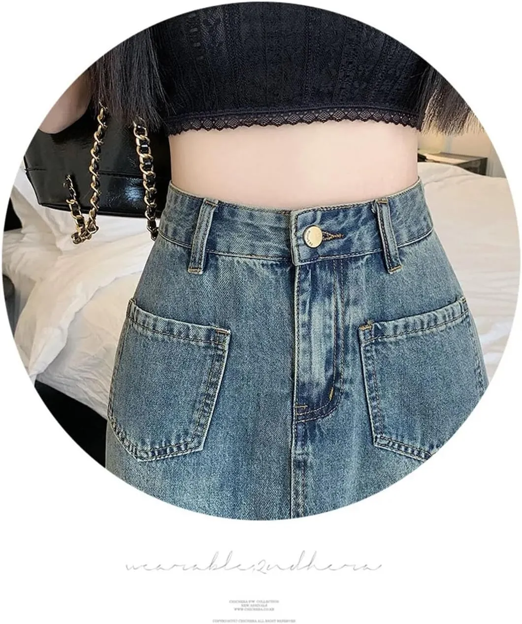 Women's Long Jeans High Waisted Fringe Denim Bag Skirt Retro Denim Skirt A-Line Loose Casual Skirt