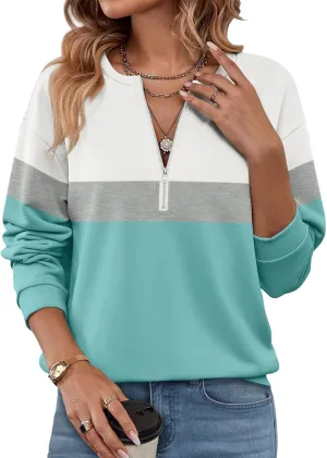 Womens Long Sleeve Shirts Half Zip Sweatshirts Quarter Zipper Fall Tops Pullover