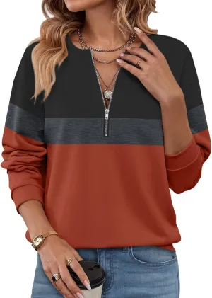 Womens Long Sleeve Shirts Half Zip Sweatshirts Quarter Zipper Fall Tops Pullover