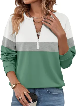 Womens Long Sleeve Shirts Half Zip Sweatshirts Quarter Zipper Fall Tops Pullover