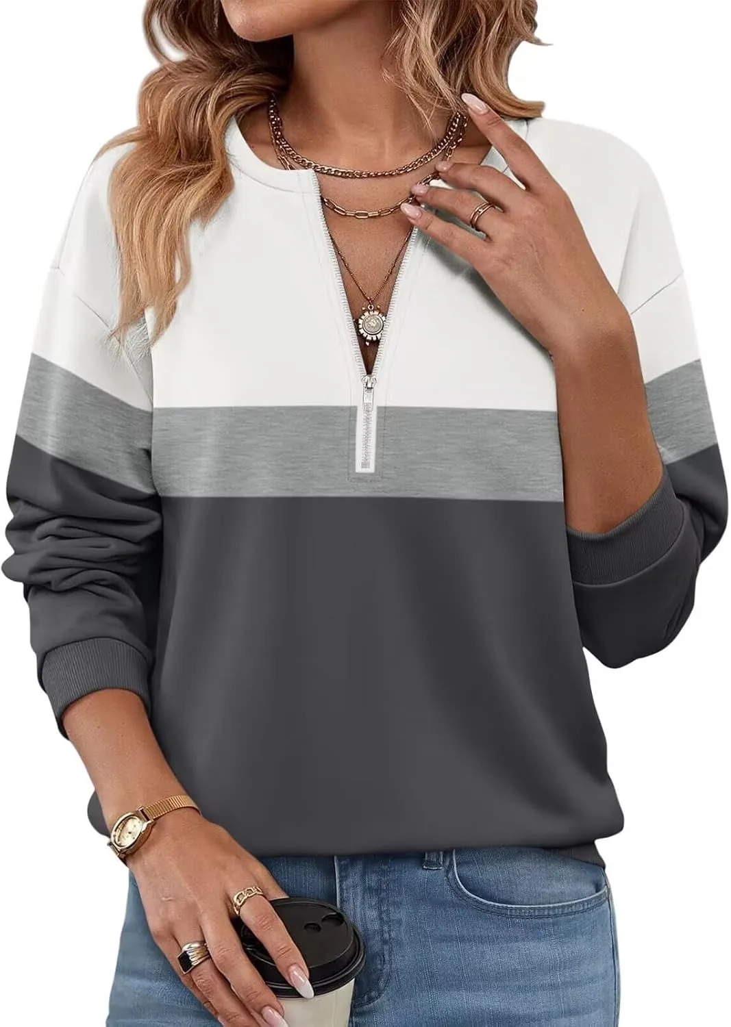 Womens Long Sleeve Shirts Half Zip Sweatshirts Quarter Zipper Fall Tops Pullover