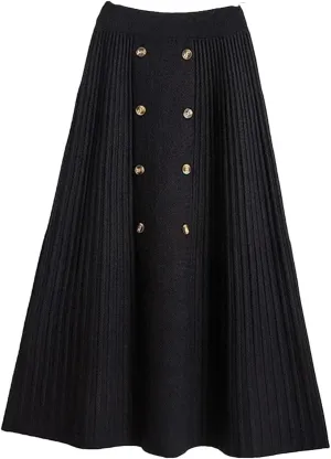 Women's Medium-Length Knit Skirt A-Line Pleated Skirt Loose Fitting Skirt