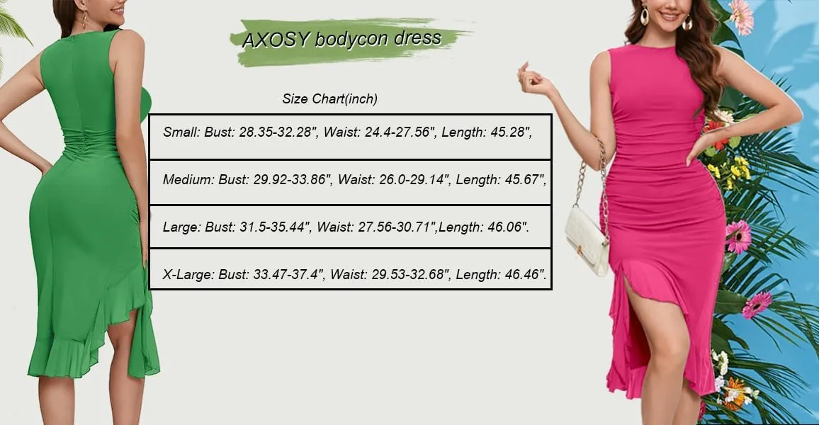 Women's Midi Bodycon Dress Summer Sleeveless Ruffle Mermaid Dress Cocktail Party Tank Dresses for Wedding Guest