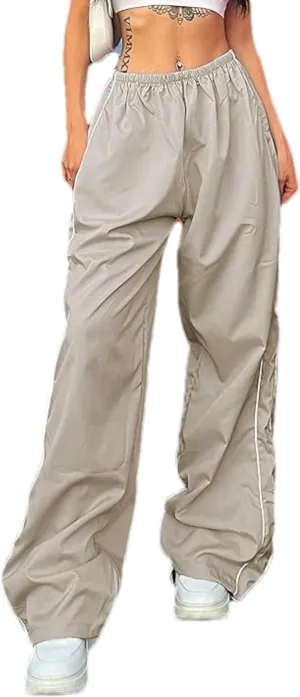 Womens Parachute Pants Y2k Baggy Wide Leg Track Pants Elastic Waist Jogger Sweatpants Hiking Pants Trousers 