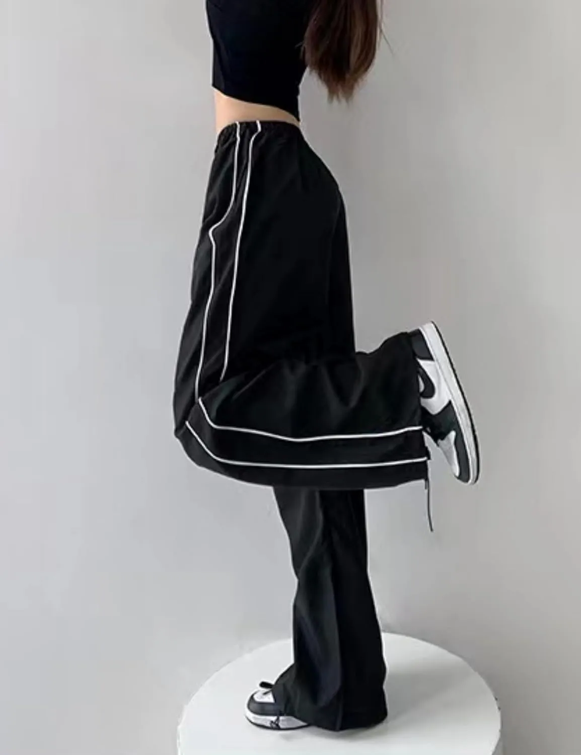 Womens Parachute Pants Y2k Baggy Wide Leg Track Pants Elastic Waist Jogger Sweatpants Hiking Pants Trousers 