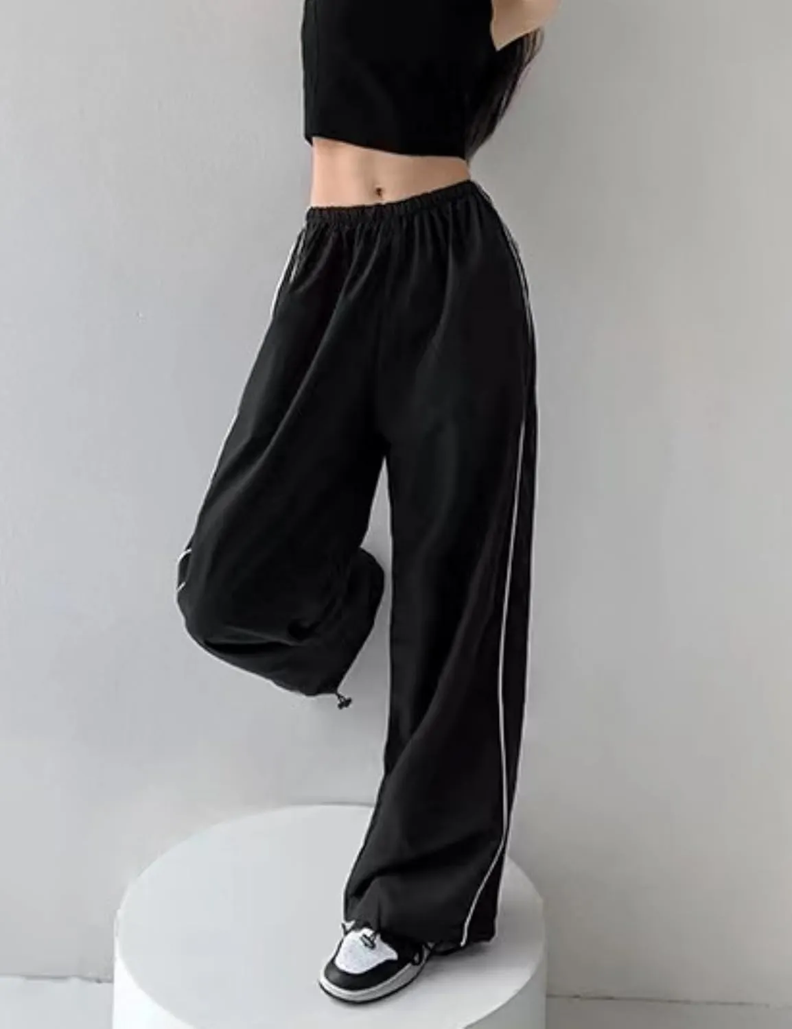 Womens Parachute Pants Y2k Baggy Wide Leg Track Pants Elastic Waist Jogger Sweatpants Hiking Pants Trousers 