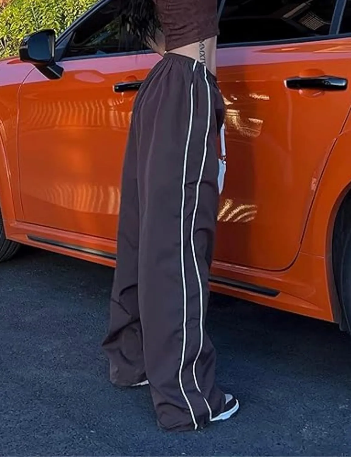 Womens Parachute Pants Y2k Baggy Wide Leg Track Pants Elastic Waist Jogger Sweatpants Hiking Pants Trousers 