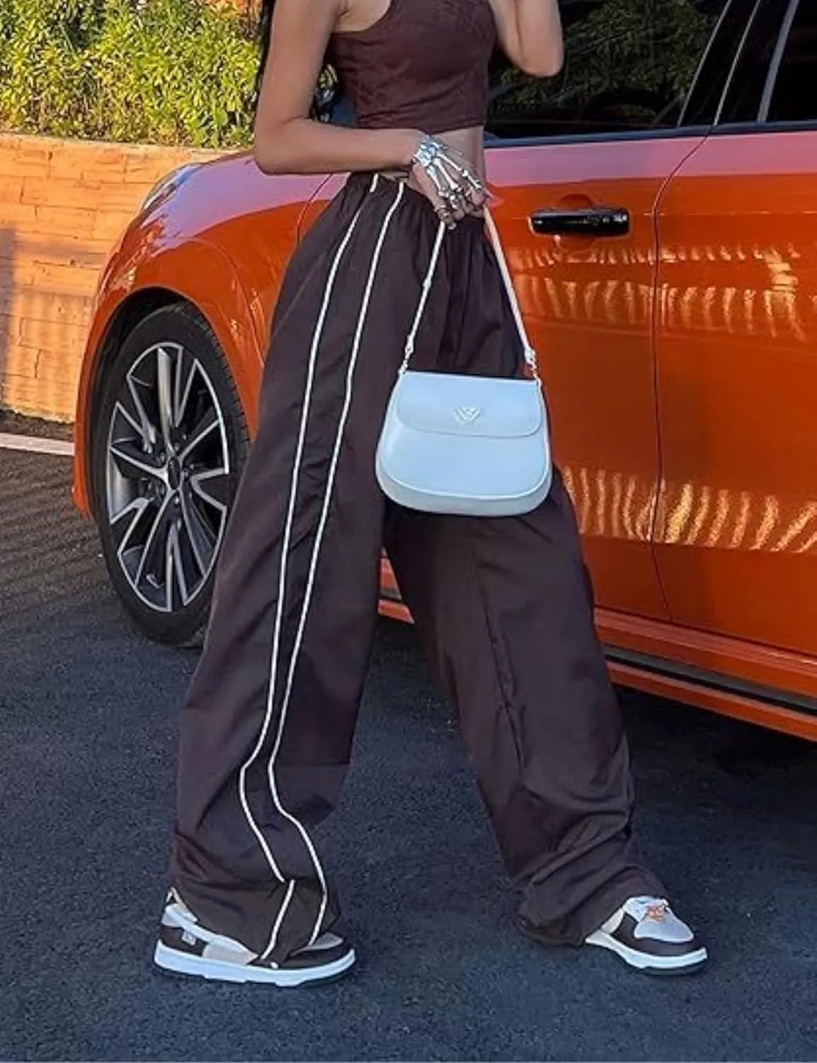 Womens Parachute Pants Y2k Baggy Wide Leg Track Pants Elastic Waist Jogger Sweatpants Hiking Pants Trousers 