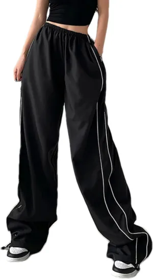 Womens Parachute Pants Y2k Baggy Wide Leg Track Pants Elastic Waist Jogger Sweatpants Hiking Pants Trousers 