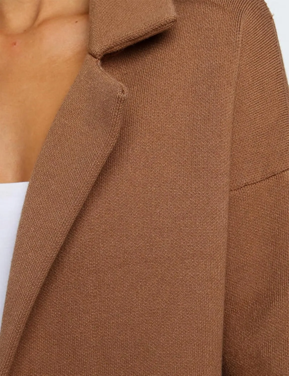 Womens Pea Coat Wool Open Front Solid Color Notch Lapel Mid Long Trench Blazer Overcoat