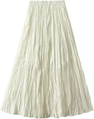 Women's Pleated Long Skirt A-Line High Waist All-Match Long Skirt