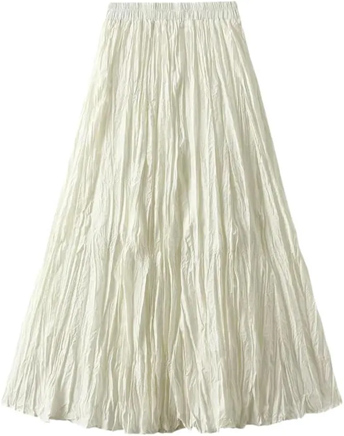 Women's Pleated Long Skirt A-Line High Waist All-Match Long Skirt