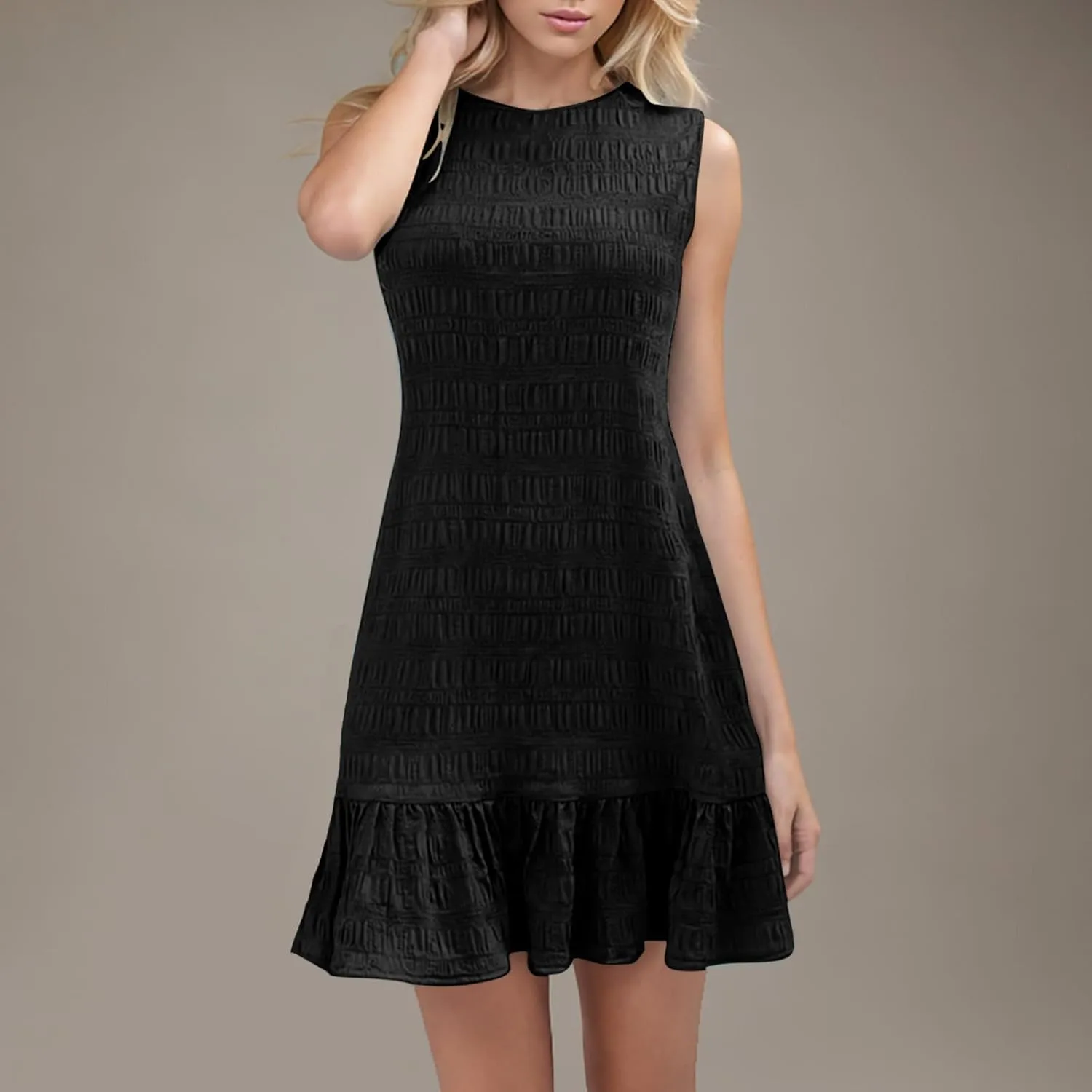 Women's Ruffle Hem Sleeveless Tank Dress Round Neck Casual Smock Summer Mini Dresses 2025 Casual Loose Sundress