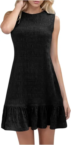 Women's Ruffle Hem Sleeveless Tank Dress Round Neck Casual Smock Summer Mini Dresses 2025 Casual Loose Sundress