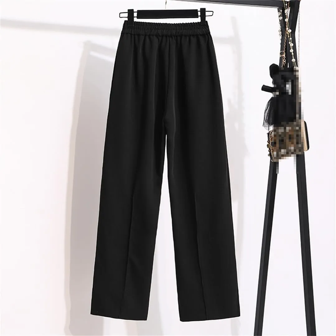 Women's Solid Color Slit Trousers High Waist Wide Leg Pants Loose Elastic High Waist Suit Pants