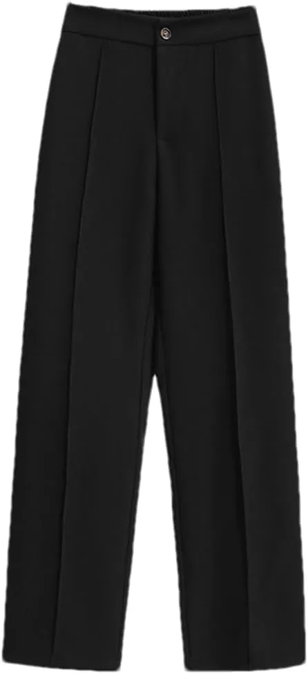 Women's Solid Color Slit Trousers High Waist Wide Leg Pants Loose Elastic High Waist Suit Pants