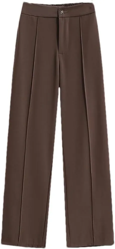Women's Solid Color Slit Trousers High Waist Wide Leg Pants Loose Elastic High Waist Suit Pants